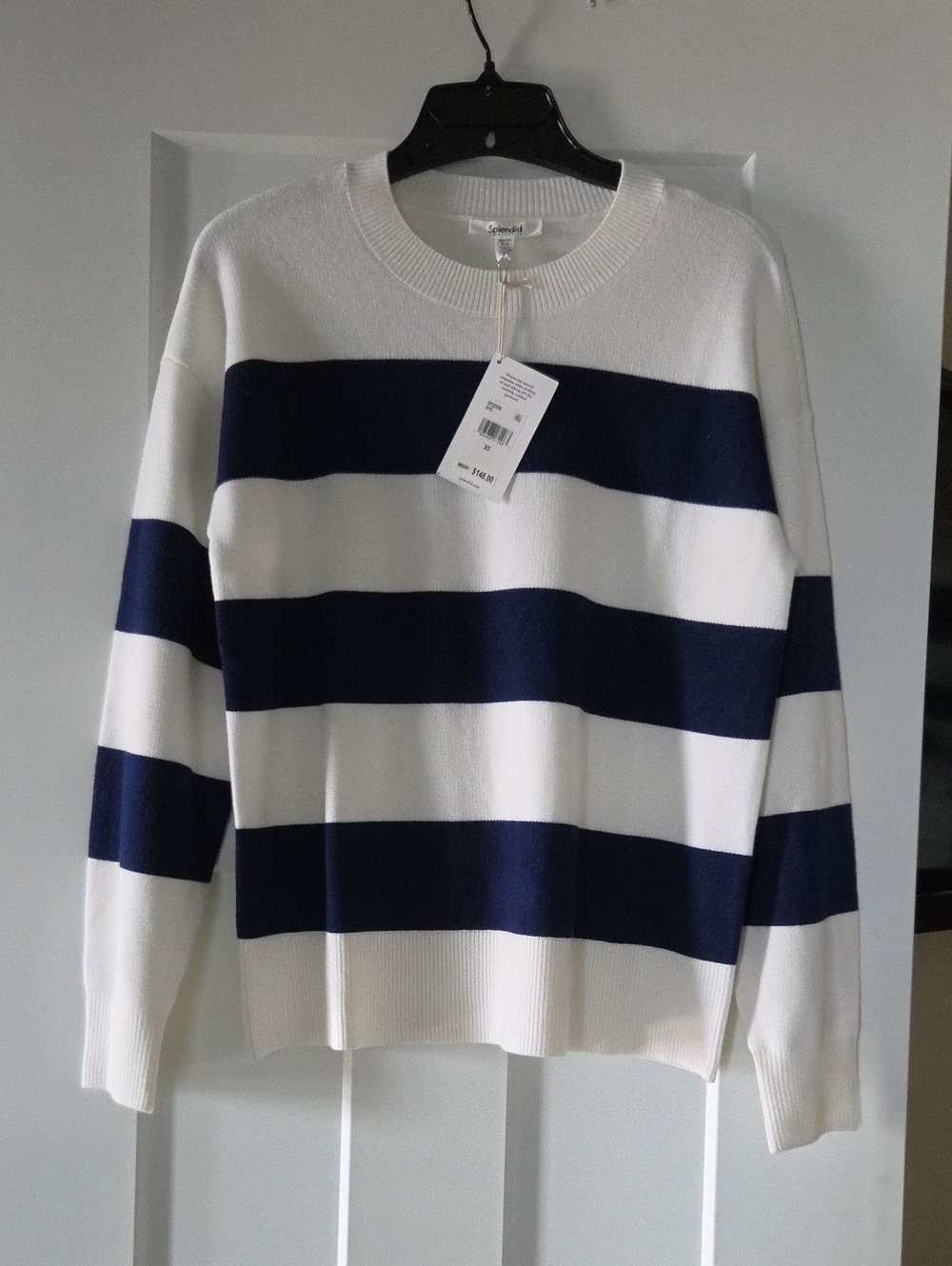 Splendid Navy and White Striped Crewneck Sweater